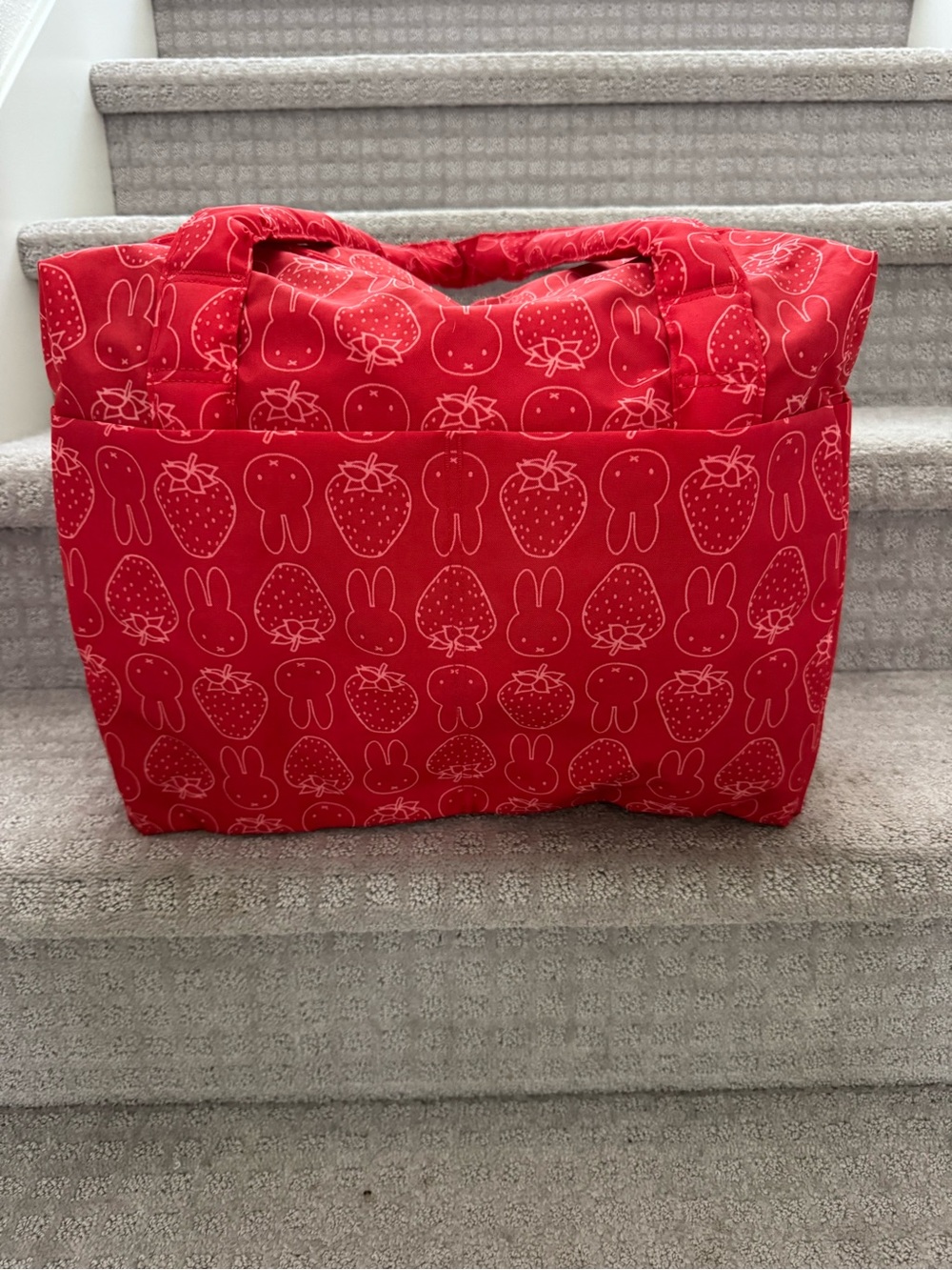 BAGGU Miffy Red Patterned Travel Tote with Bunny & Strawberry Print